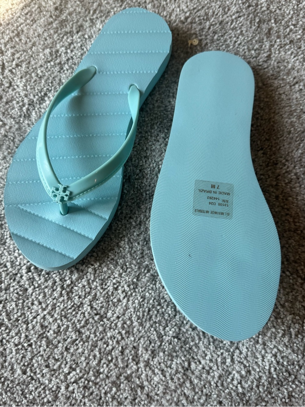 Tory Burch Mint Blue Logo-Thong Sandals